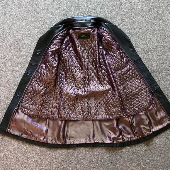 Vintage Nicole Miller 3/4 Length Genuine Leather Black Trench Coat Size Large - Picture 7 of 13
